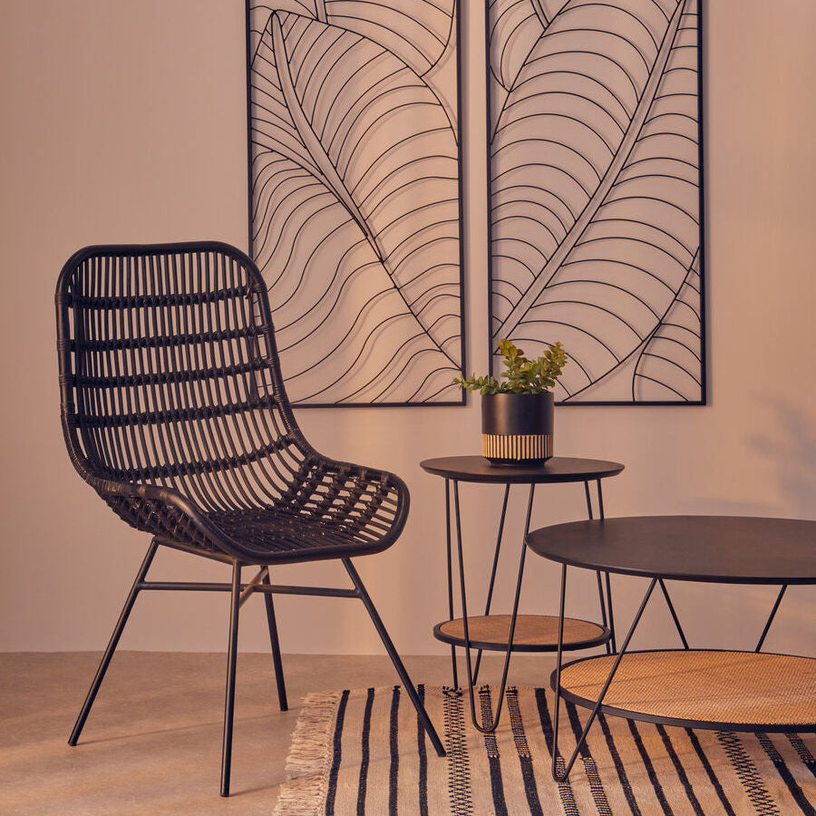Curved Black Natural Rattan Chair