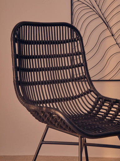 Curved Black Natural Rattan Chair