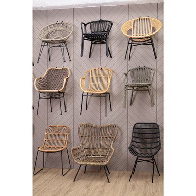 Curved Black Natural Rattan Chair