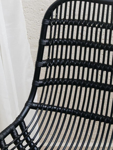 Curved Black Natural Rattan Chair