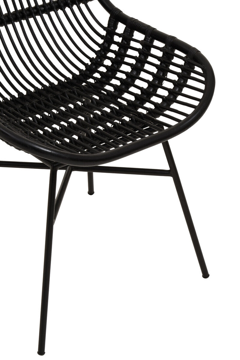 Curved Black Natural Rattan Chair