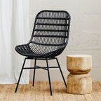 Curved Black Natural Rattan Chair