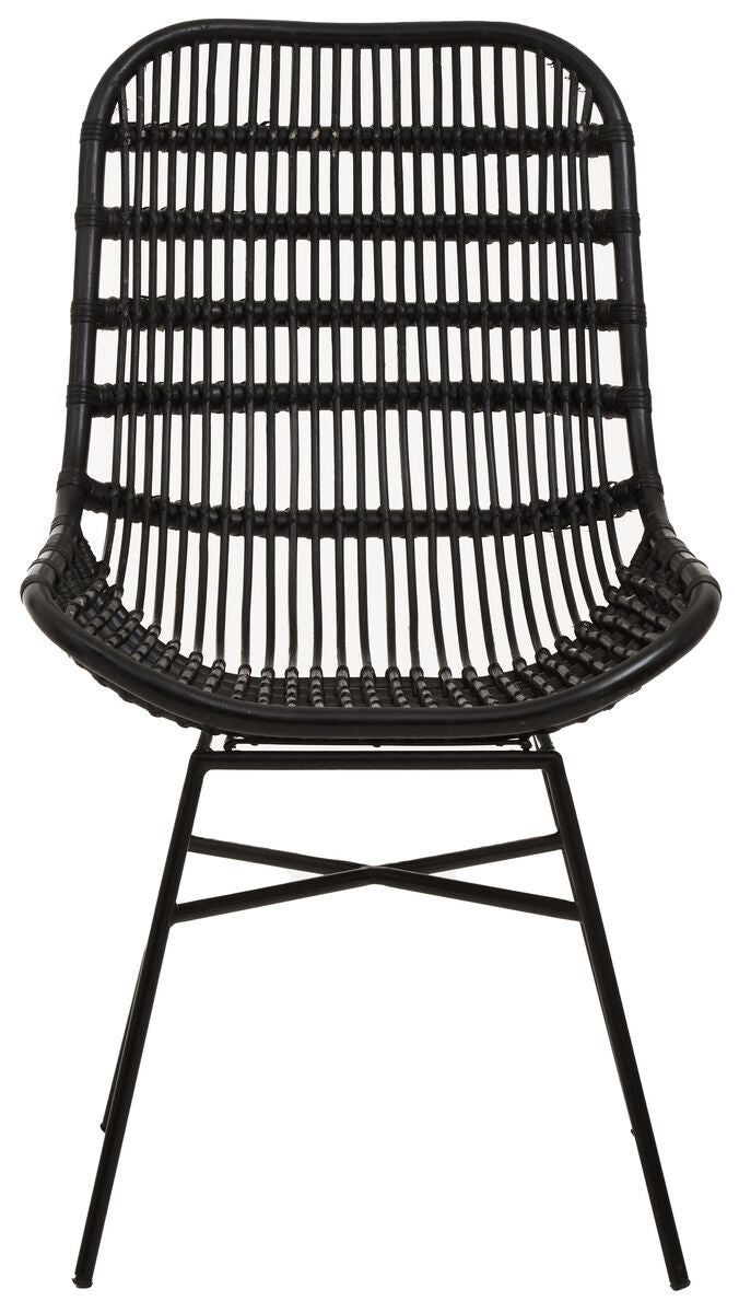 Curved Black Natural Rattan Chair