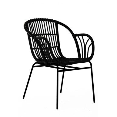 Black Natural Rattan Chair with Raised Sides
