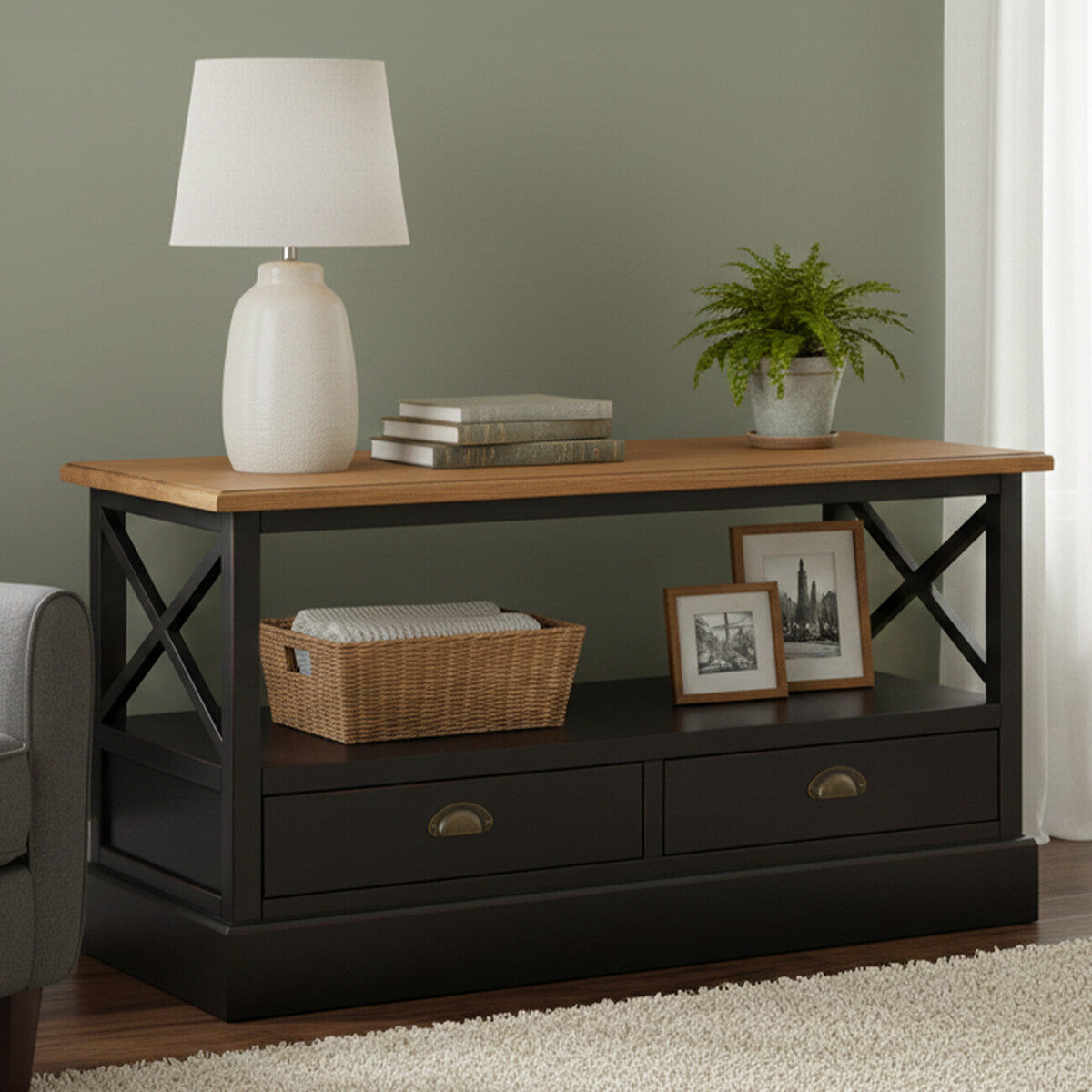 Black and Wood Effect Coffee Table