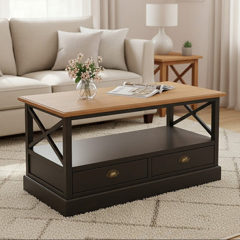 Black and Wood Effect Coffee Table