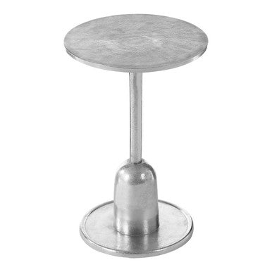 Metallic Silver Round Side Table with Asymmetrical Design
