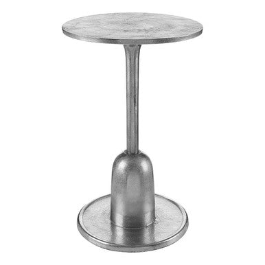 Metallic Silver Round Side Table with Asymmetrical Design