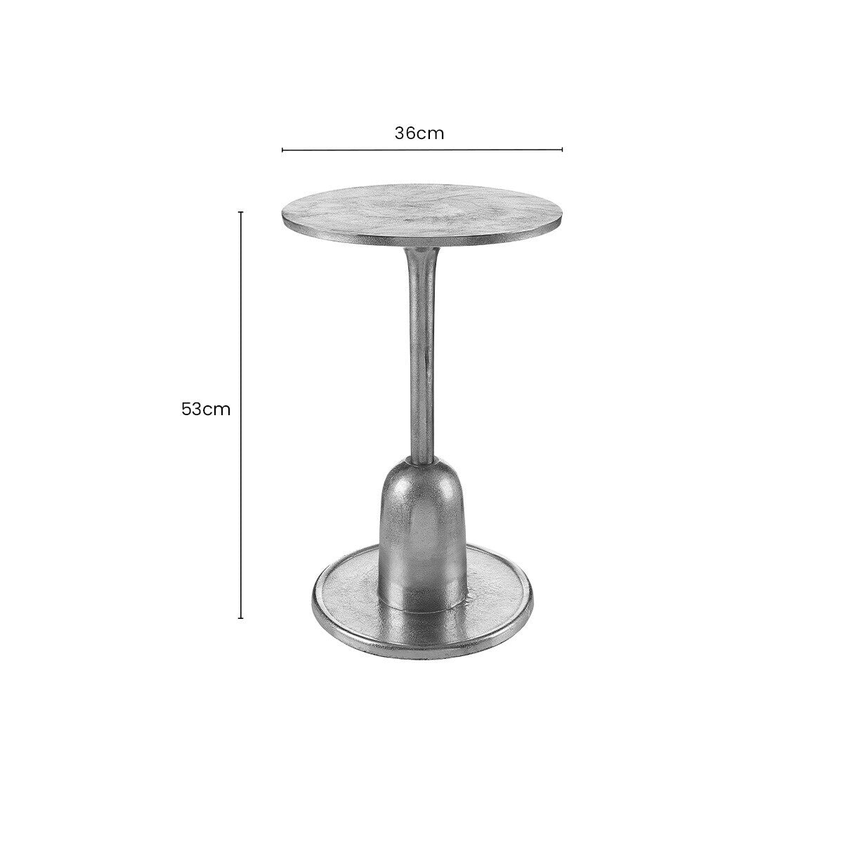 Metallic Silver Round Side Table with Asymmetrical Design