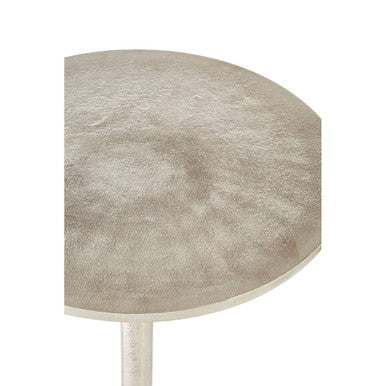 Metallic Silver Round Side Table with Asymmetrical Design