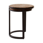 Set of Two Handcrafted Chevron Natural Wood Top Nesting Tables with Black Iron Legs
