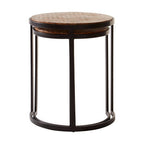 Set of Two Handcrafted Chevron Natural Wood Top Nesting Tables with Black Iron Legs