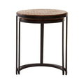 Set of Two Handcrafted Chevron Natural Wood Top Nesting Tables with Black Iron Legs