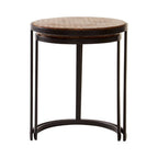 Set of Two Handcrafted Chevron Natural Wood Top Nesting Tables with Black Iron Legs