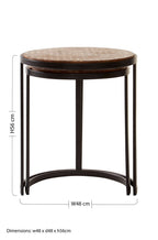 Set of Two Handcrafted Chevron Natural Wood Top Nesting Tables with Black Iron Legs