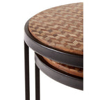 Set of Two Handcrafted Chevron Natural Wood Top Nesting Tables with Black Iron Legs