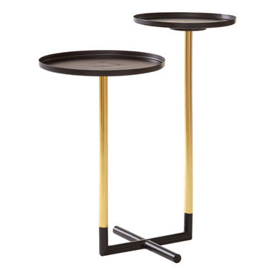 Black and Gold Metal 2-Tier Side Table with Intersecting Base Design