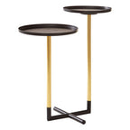 Black and Gold Metal 2-Tier Side Table with Intersecting Base Design