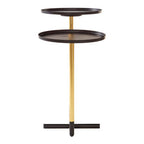 Black and Gold Metal 2-Tier Side Table with Intersecting Base Design