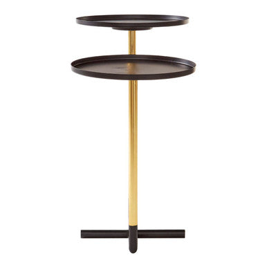 Black and Gold Metal 2-Tier Side Table with Intersecting Base Design