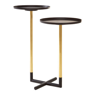 Black and Gold Metal 2-Tier Side Table with Intersecting Base Design