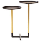 Black and Gold Metal 2-Tier Side Table with Intersecting Base Design