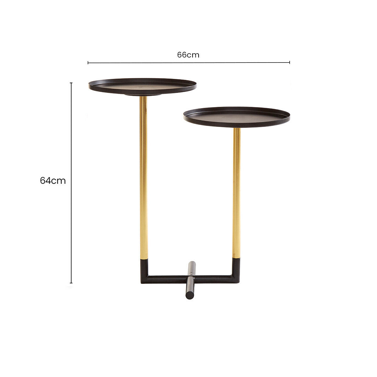 Black and Gold Metal 2-Tier Side Table with Intersecting Base Design