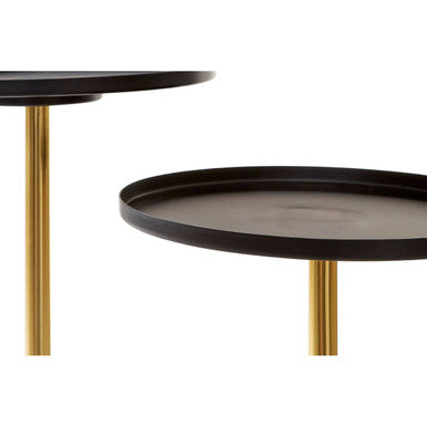 Black and Gold Metal 2-Tier Side Table with Intersecting Base Design