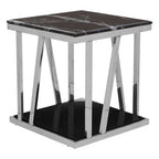 Black Marble and Silver Finish Square Side Table