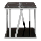 Black Marble and Silver Finish Square Side Table