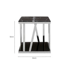 Black Marble and Silver Finish Square Side Table