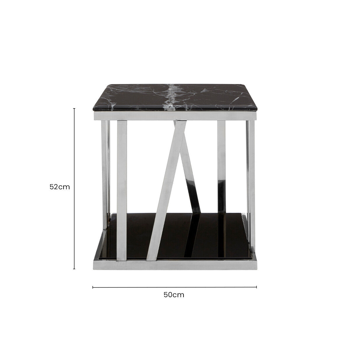 Black Marble and Silver Finish Square Side Table