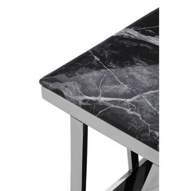 Black Marble and Silver Finish Square Side Table