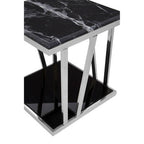 Black Marble and Silver Finish Square Side Table