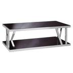 Black Glass and Silver Finish Rectangular Coffee Table