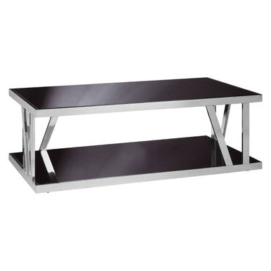 Black Glass and Silver Finish Rectangular Coffee Table