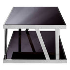 Black Glass and Silver Finish Rectangular Coffee Table
