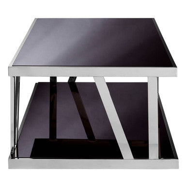 Black Glass and Silver Finish Rectangular Coffee Table
