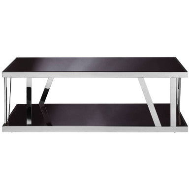 Black Glass and Silver Finish Rectangular Coffee Table