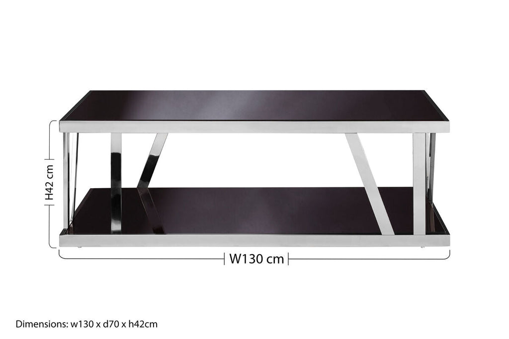 Black Glass and Silver Finish Rectangular Coffee Table