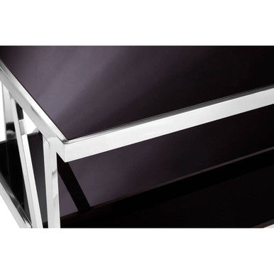 Black Glass and Silver Finish Rectangular Coffee Table