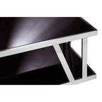 Black Glass and Silver Finish Rectangular Coffee Table