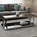 Black Glass and Silver Finish Rectangular Coffee Table