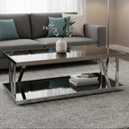 Black Glass and Silver Finish Rectangular Coffee Table