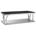 Black Marble and Silver Finish Rectangular Coffee Table