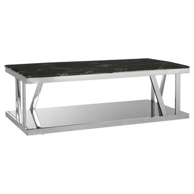 Black Marble and Silver Finish Rectangular Coffee Table