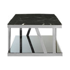 Black Marble and Silver Finish Rectangular Coffee Table