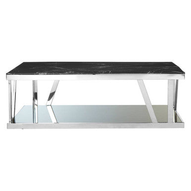 Black Marble and Silver Finish Rectangular Coffee Table