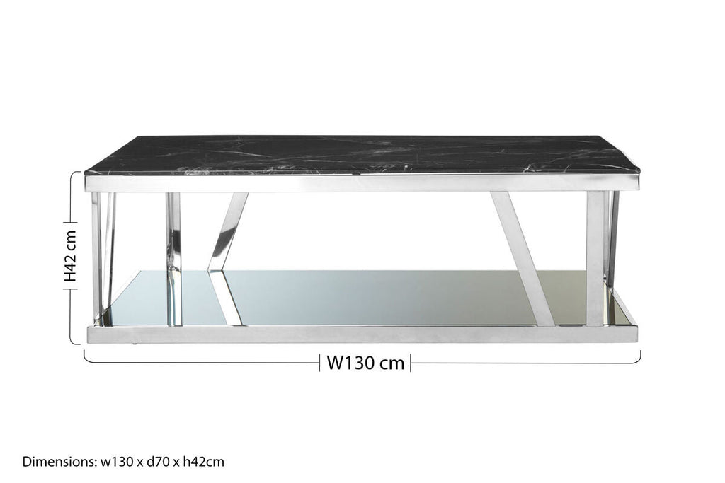 Black Marble and Silver Finish Rectangular Coffee Table