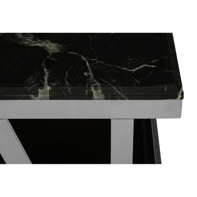 Black Marble and Silver Finish Rectangular Coffee Table